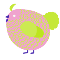 A pink and lime chicken with a lace pattern