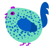 A mint and ultramarine chicken with a speckle pattern