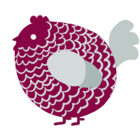 A maroon and silver chicken with a lace pattern