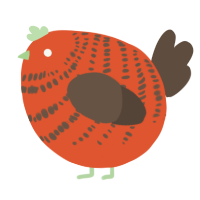 A vermilion and bark chicken with a bar pattern