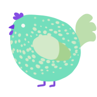A mint and gluppy chicken with a speckle pattern