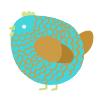 A aqua and gold chicken with a lace pattern