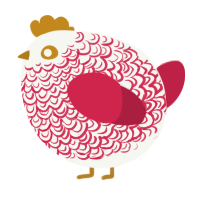 A white and crimson chicken with a double-lace pattern