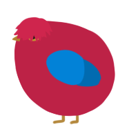 A crimson and sapphire chicken
