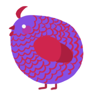 A blurple and crimson chicken with a lace pattern
