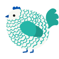 A white and turquoise chicken with a lace pattern