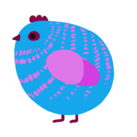 A sky and orchid chicken with a bar pattern
