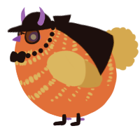 A vermilion and gold chicken with a bar pattern
