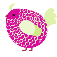 A fuchsia and apple chicken with a lace pattern