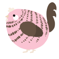 A rose and bark chicken with a bar pattern