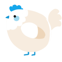 A cream chicken with a head pattern