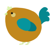 A ochre and teal chicken