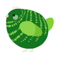 A leaf and grass chicken with a bar pattern