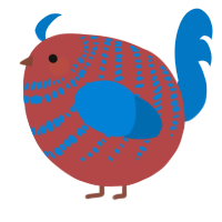 A red and sapphire chicken with a bar pattern