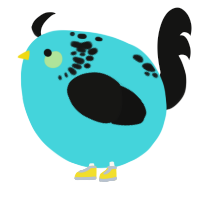 A aqua and black chicken with a neck-speckle pattern
