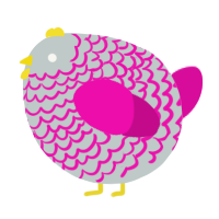 A silver and fuchsia chicken with a lace pattern