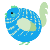 A sky and gluppy chicken with a bar pattern