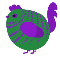 A viridian and violet chicken with a bar pattern