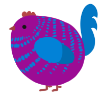 A plum and sapphire chicken with a bar pattern