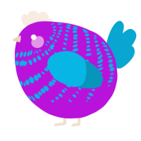 A amethyst and cerulean chicken with a bar pattern