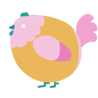 A honey and pink chicken with a head pattern