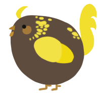 A bark and yellow chicken with a neck-speckle pattern