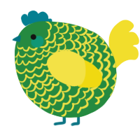 A viridian and yellow chicken with a lace pattern