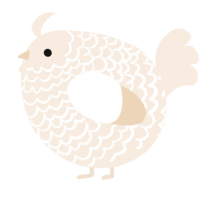 A cream chicken with a lace pattern