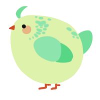 A apple and spring chicken with a neck-speckle pattern