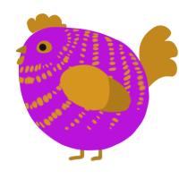A amethyst and ochre chicken with a bar pattern
