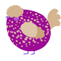 A plum and beige chicken with a speckle pattern