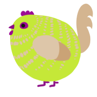 A lime and beige chicken with a bar pattern