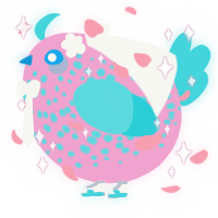 A pink and aqua chicken with a speckle pattern