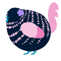 A tumblr and pink chicken with a bar pattern