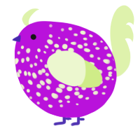 A amethyst and apple chicken with a speckle pattern