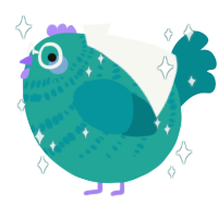 A turquoise and teal chicken with a bar pattern
