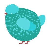 A turquoise and aqua chicken with a speckle pattern