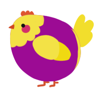A plum and yellow chicken with a head pattern