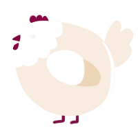 A cream chicken with a head pattern