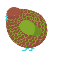 A russet and chartreuse chicken with a lace pattern