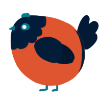 A vermilion and tumblr chicken with a head pattern