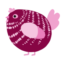A maroon and pink chicken with a bar pattern