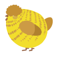 A yellow and gold chicken with a bar pattern
