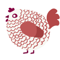 A white and red chicken with a lace pattern