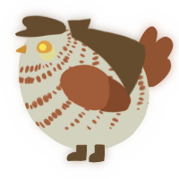 A silver and russet chicken with a bar pattern