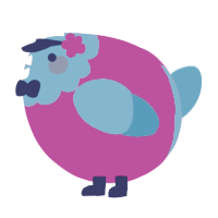 A fuchsia and sky chicken with a head pattern