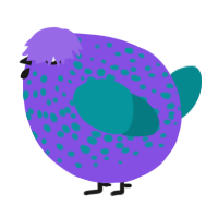 A blurple and teal chicken with a speckle pattern