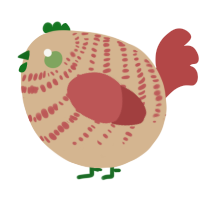 A beige and red chicken with a bar pattern