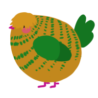 A ochre and leaf chicken with a bar pattern