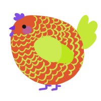 A vermilion and lime chicken with a lace pattern